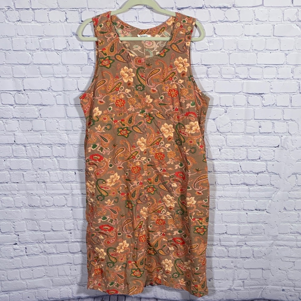 Serengeti Womens VTG Corduroy Floral Midi Dress Brown Paisley Sz L Forest Fairy